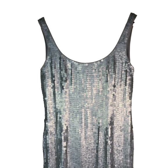 Saks Fifth Avenue Evening Collections Size 10 100% Silk Gray Sequin Maxi Dress - Picture 1 of 7